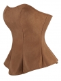 Brown Vintage Ruffled Overbust Corset with Zip Back