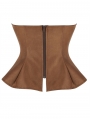 Brown Vintage Ruffled Overbust Corset with Zip Back