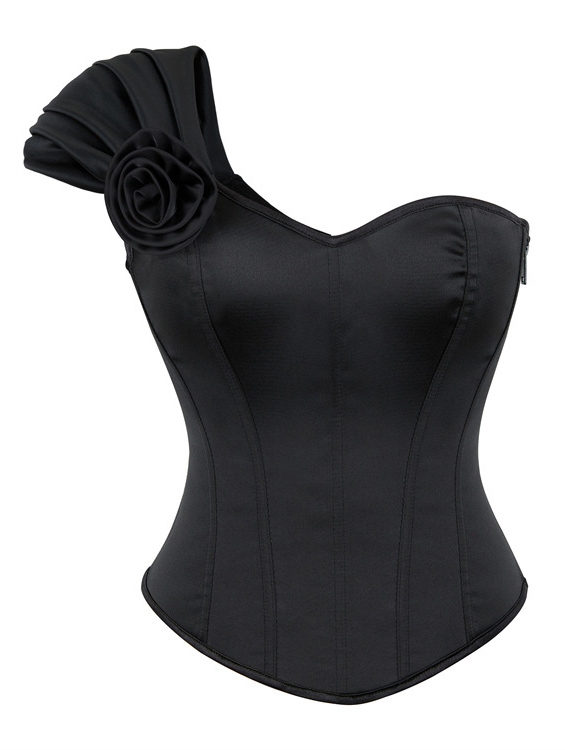 Black Gothic Asymmetrical One-Shoulder Overbust Corset