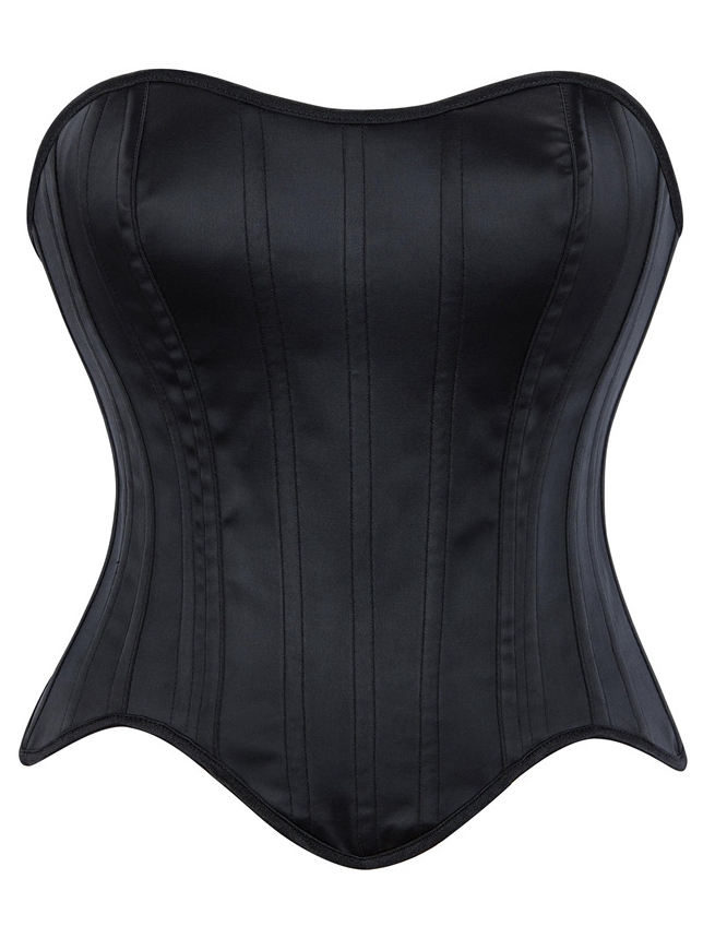 Black Gothic Satin Lace Up Boned Overbust Corset