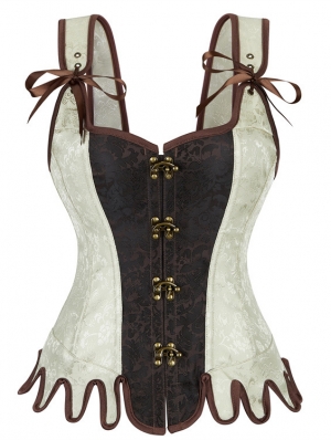 Brown and Beige Steampunk Gothic Victorian Overbust Corset