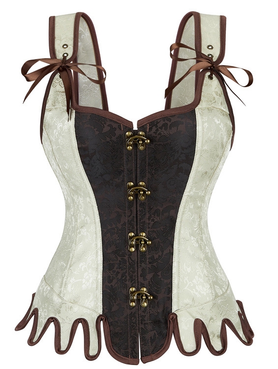 Brown and Beige Steampunk Gothic Victorian Overbust Corset