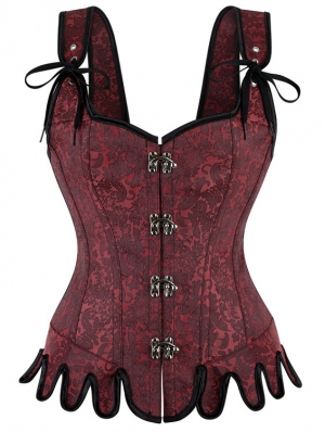Dark Red Steampunk Gothic Victorian Overbust Corset