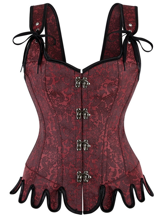 Dark Red Steampunk Gothic Victorian Overbust Corset