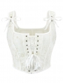 White Floral Jacquard Bow Strap Victorian Overbust Corset