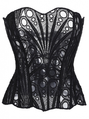 Black Gothic Textured Sheer Floral Lace Overbust Corset
