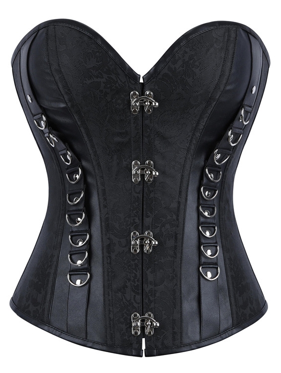 Black Gothic Steampunk Overbust Corset with Buckles