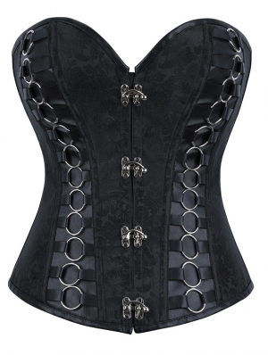 Black Gothic Steampunk Overbust Corset with O-rings