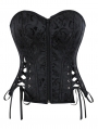 Black Brocade Zip Front Gothic Overbust Corset