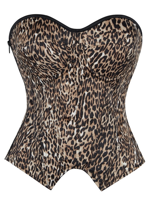 Brown Leopard Print Gothic Side Zip Overbust Corset