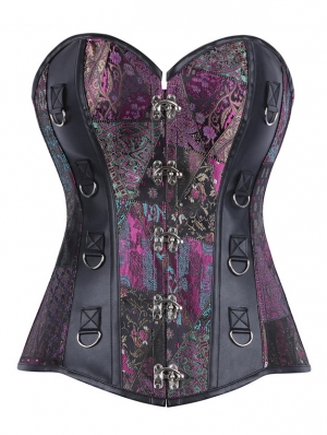 Purple and Black Panelled Gothic Steampunk Overbust Corset