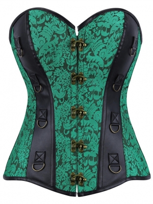 Green and Black Panelled Gothic Steampunk Overbust Corset