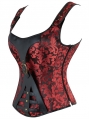 Red and Black Brocade Retro Steampunk Gothic Overbust Corset