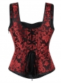 Red and Black Brocade Retro Steampunk Gothic Overbust Corset