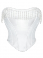 White Gothic Pearl Beaded Tassel Bridal Overbust Corset