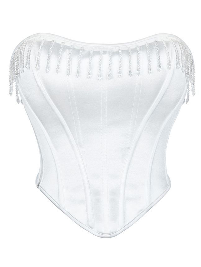 White Gothic Crystal Beaded Tassle Bridal Corset