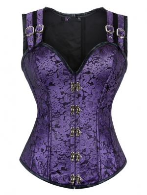 Purple Vintage Jacquard Overbust Steampunk Corset