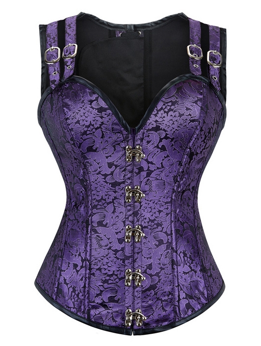 Purple Vintage Jacquard Overbust Steampunk Corset