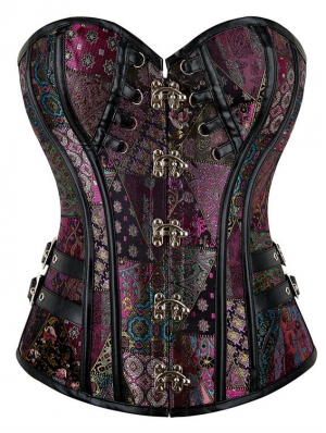 Colorful Steampunk Buckled Overbust Gothic Corset