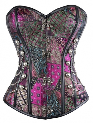 Colorful Pattern Vintage Gothic Overbust Steampunk Corset