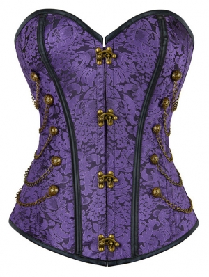 Purple Jacquard Vintage Gothic Overbust Steampunk Corset