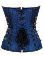 Blue Jacquard Vintage Gothic Overbust Steampunk Corset