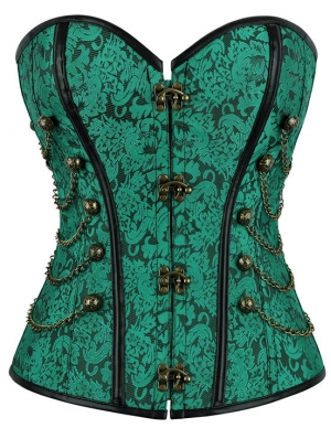 Green Jacquard Vintage Gothic Overbust Steampunk Corset