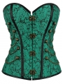 Green Jacquard Vintage Gothic Overbust Steampunk Corset