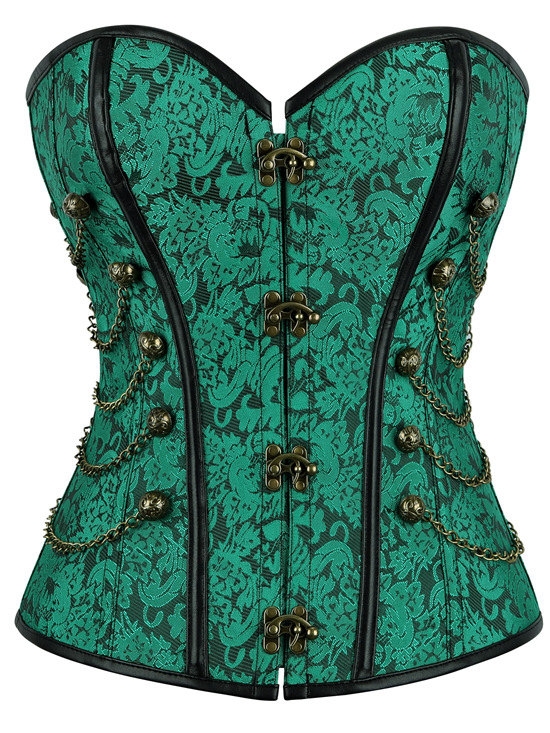 Green Jacquard Vintage Gothic Overbust Steampunk Corset