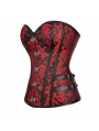 Red Gothic Floral Print Steampunk Overbust Corset