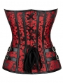 Red Gothic Floral Print Steampunk Overbust Corset