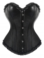 Black Gothic PU Ruffle Trim Overbust Corset