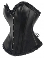 Black Gothic PU Ruffle Trim Overbust Corset