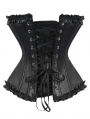 Black Gothic PU Ruffle Trim Overbust Corset
