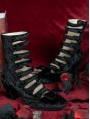 Black Cutout Chunky Heel Victorian Boots with Bow