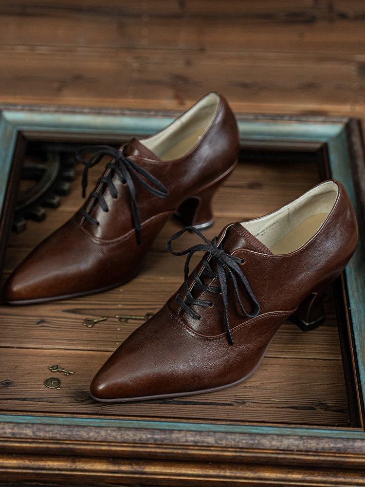 Brown Victorian Lace Up Vintage Oxford Leather Shoes