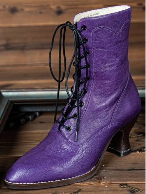 Purple Leather Gothic Victorian Lace-Up Ankle Boots
