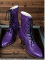 Purple Leather Gothic Victorian Lace-Up Ankle Boots