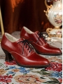 Red Vintage Lace-Up Victorian Leather Oxford Heels