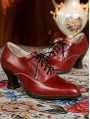 Red Vintage Lace-Up Victorian Leather Oxford Heels