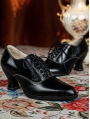 Black Vintage Lace-Up Victorian Leather Oxford Heels