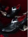 Black Victorian Gothic Bat Wing Flap Leather Shoes