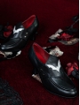 Black Victorian Gothic Bat Wing Flap Leather Shoes
