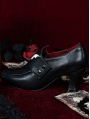 Black Victorian Gothic Bat Wing Flap Leather Shoes