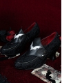 Black Victorian Gothic Bat Wing Flap Lace Spliced Leather Shoes