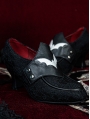 Black Victorian Gothic Bat Wing Flap Lace Spliced Leather Shoes