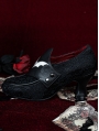 Black Victorian Gothic Bat Wing Flap Lace Spliced Leather Shoes
