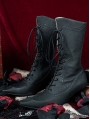 Black Leather Pointed Toe Kitten Heel Victorian Boots