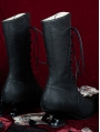 Black Leather Pointed Toe Kitten Heel Victorian Boots