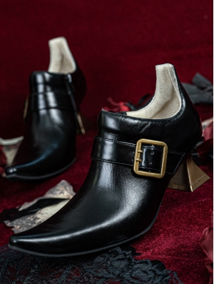 Black and Golden Buckle Pointed Toe Victorian Shoes